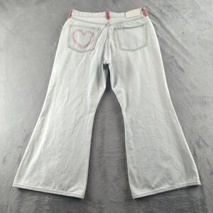 7 For All Mankind Jeans W32 White Flare Heart Embroidery Accents Wide Leg Boho